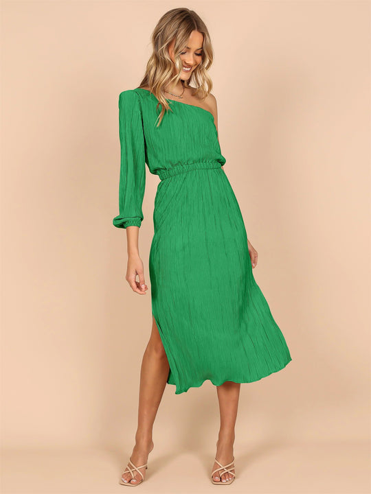 Damen Asymmetrisches Plisseekleid mit Taillengürtel EB