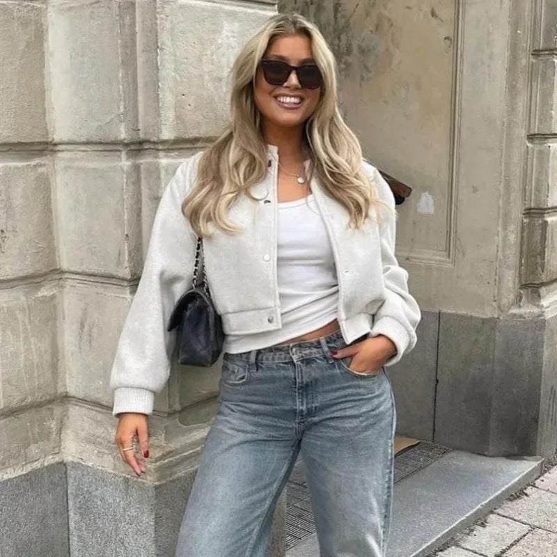 Damen nan kurz geschnittene Bomberjacke mit Rippbündchen EB