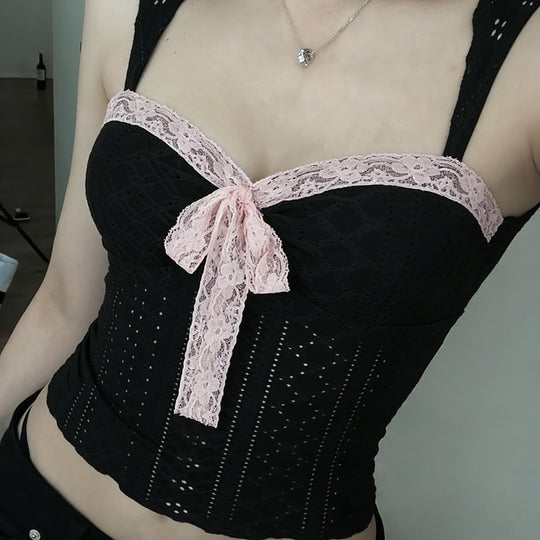 Damen Spitzen-Camisole mit dekorativem Bindeband EB
