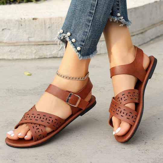 Damen bequeme Schlupfsandalen mit modischem Cut-Out-Design und elastischen Riemen EB