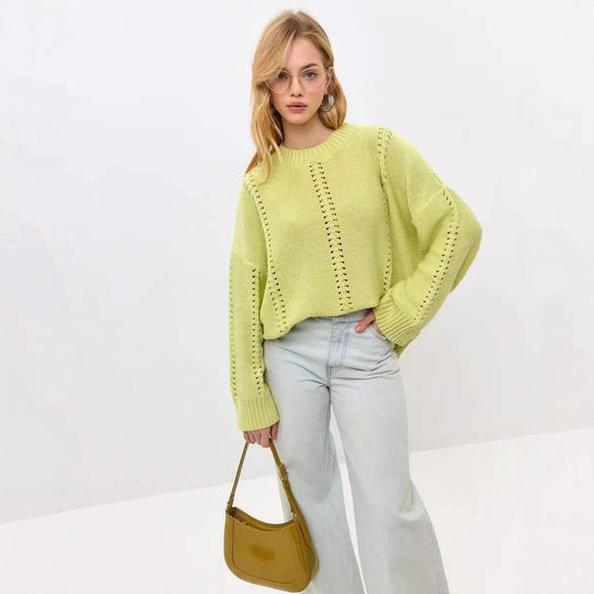 Damen Grober Strickpullover mit eleganter Struktur und weitem Schnitt EB