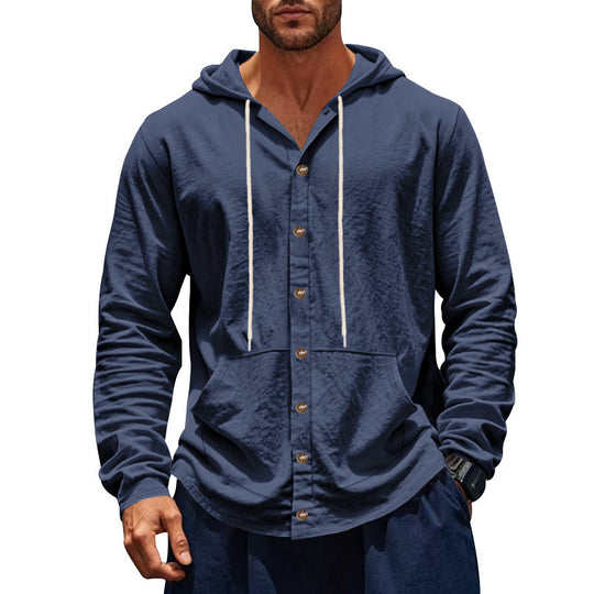Herren Kapuzenjacke mit Knopfleiste und praktischen Taschen EB
