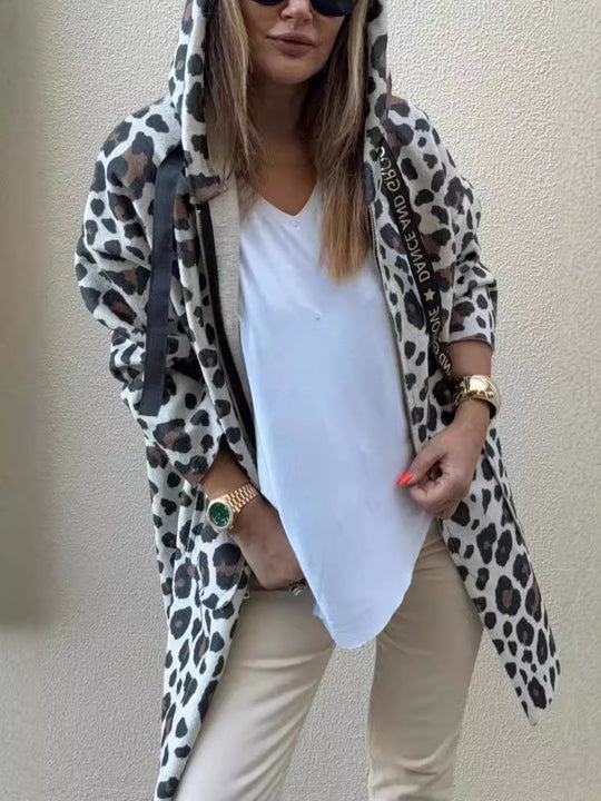 Damen modische Kapuzenjacke mit Leo-Muster EB