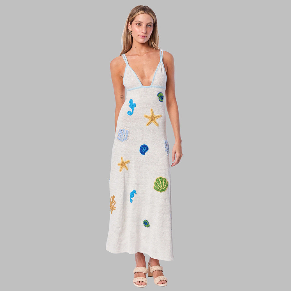 Damen gehäkeltes Strandkleid mit maritimen Motiven EB