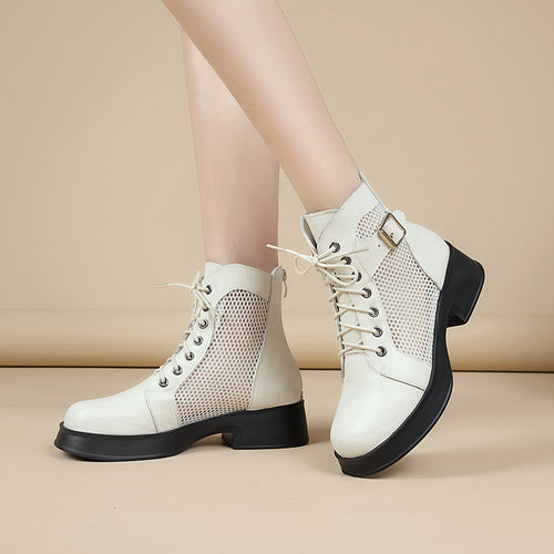 Damen Schnürstiefeletten mit Luftzirkulation und robustem Absatz EB