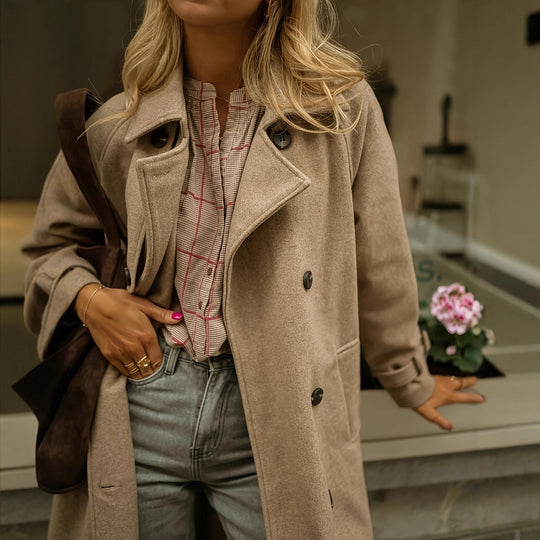 Damen eleganter Wollmantel mit praktischem Gürtel EB