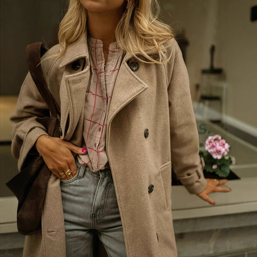 Damen eleganter Wollmantel mit praktischem Gürtel EB