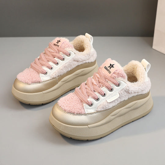 Damen modische Sneaker mit glänzenden Akzenten und kuscheliger Stoffoberfläche EB