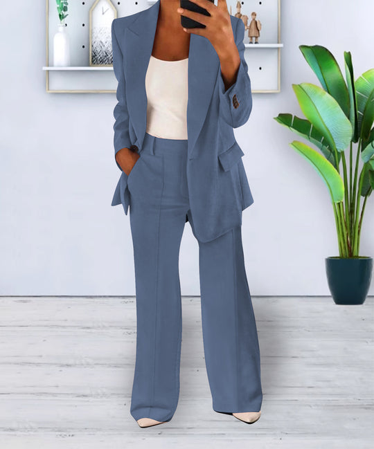 Damen Zweiteiliges Business-Casual Tailoring-Set mit Longline-Blazer und weitem Bundfalten-Hosenbein EB
