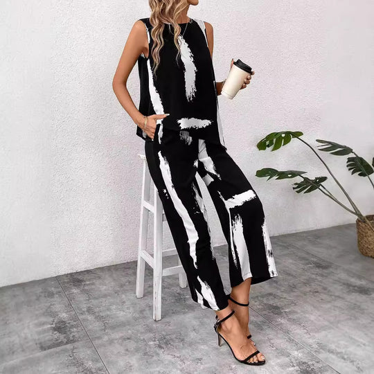 Damen Zweiteiliges Ensemble mit lässigem Schnitt und auffälligem Pinselstrichdesign EB