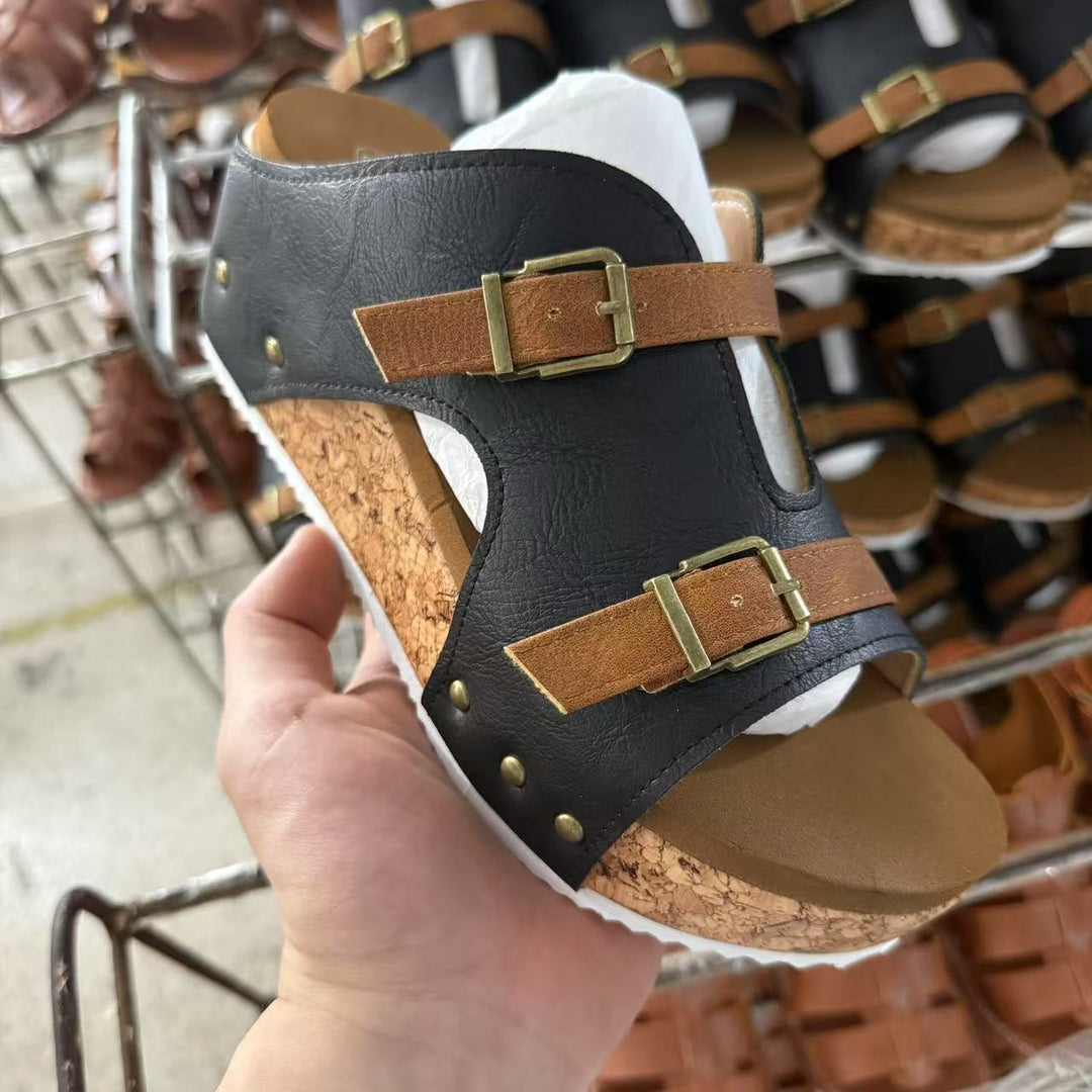 Damen Wedge-Sandaletten mit verstellbaren Riemen und ergonomischem Korkfußbett EB