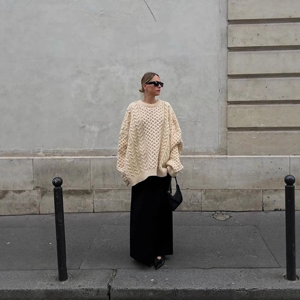 Damen Oversized Strickpullover mit Zopfmuster EB