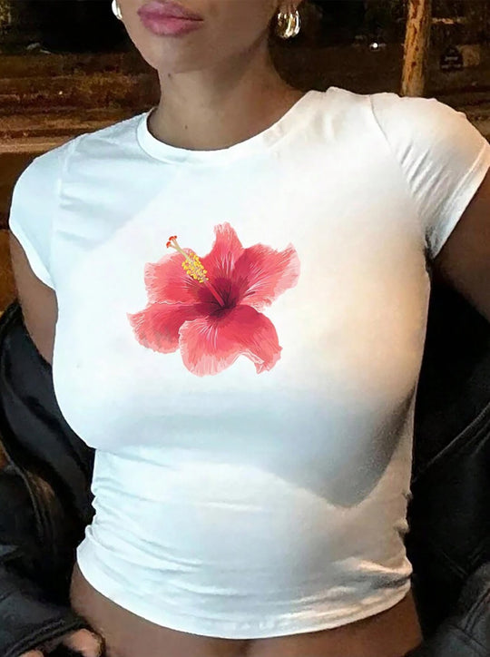 Damen Crop-T-Shirt mit animalistischem Lippenmotiv und auffälligem Schriftzug EB