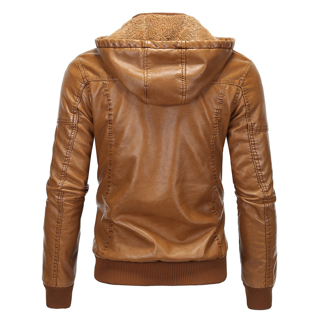 Herren Kunstlederjacke mit Kapuze und Fleece-Futter EB