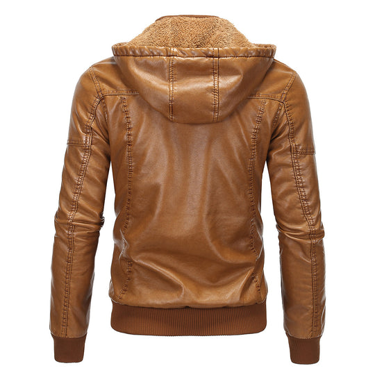 Herren Kunstlederjacke mit Kapuze und Fleece-Futter EB