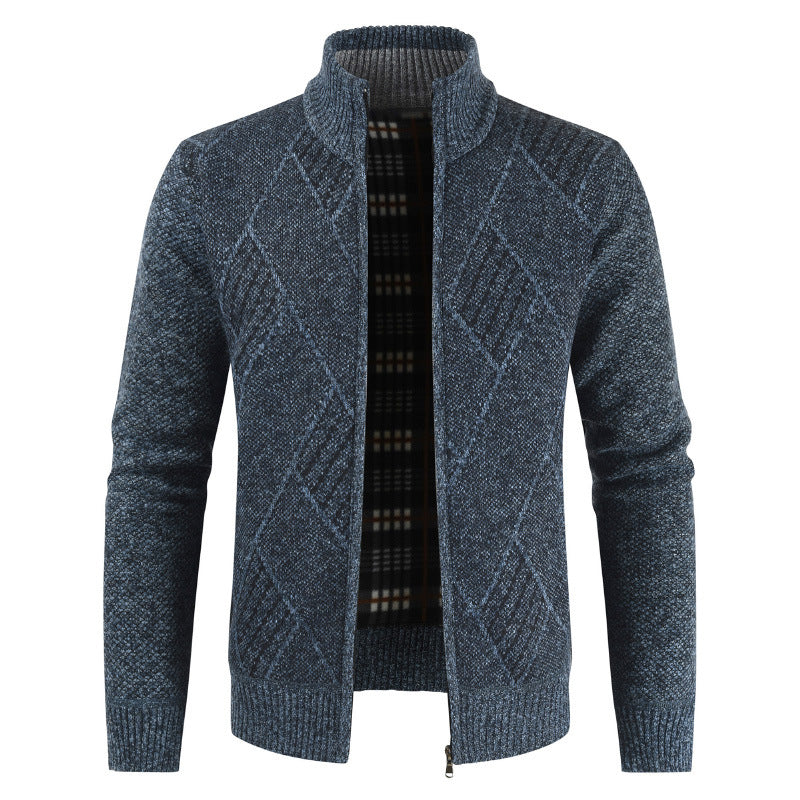 Herren Strickjacke mit hochgeschlossenem Reißverschluss und modernem Muster EB