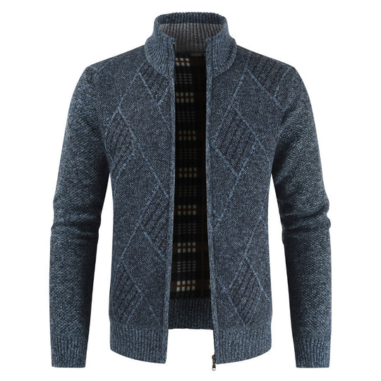 Herren Strickjacke mit hochgeschlossenem Reißverschluss und modernem Muster EB