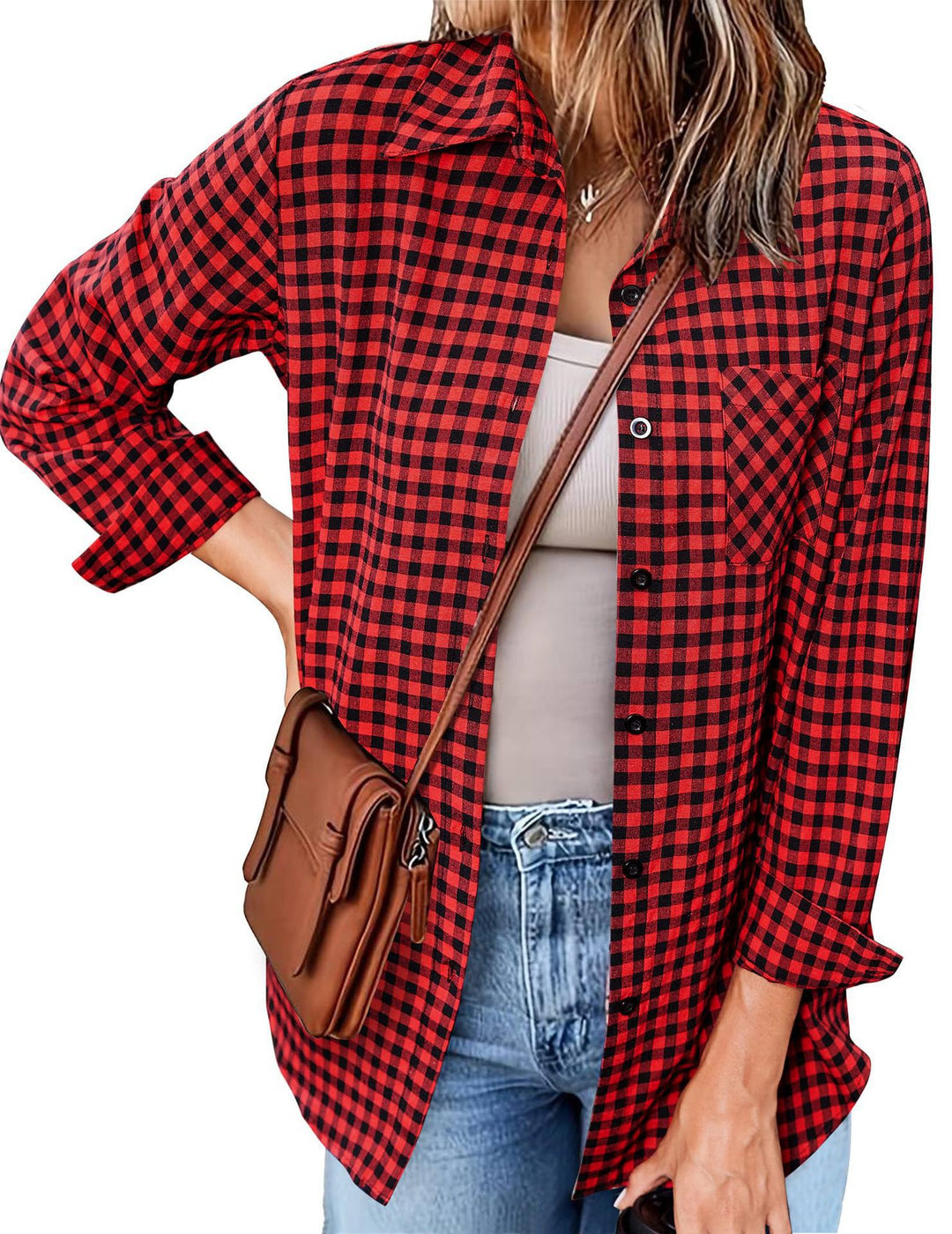 Damen Karo-Hemd mit lässigem Schnitt und Brusttasche EB