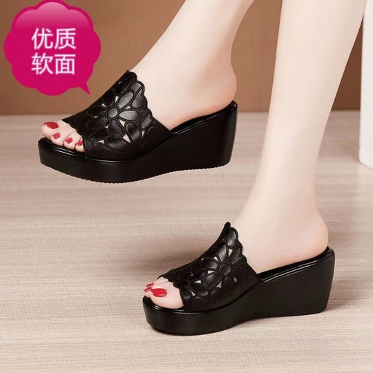 Damen Wedge-Pantoletten mit floralem Design und bequemem Fußbett EB