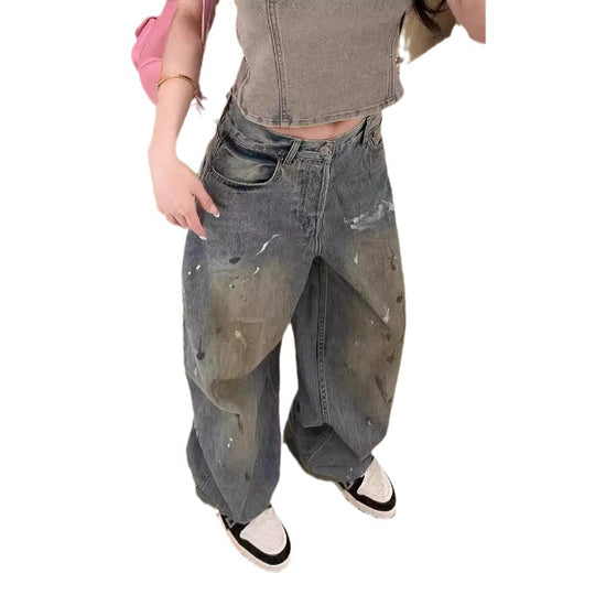 Damen weite Jeans mit lässigem Schnitt und auffälliger Waschung EB