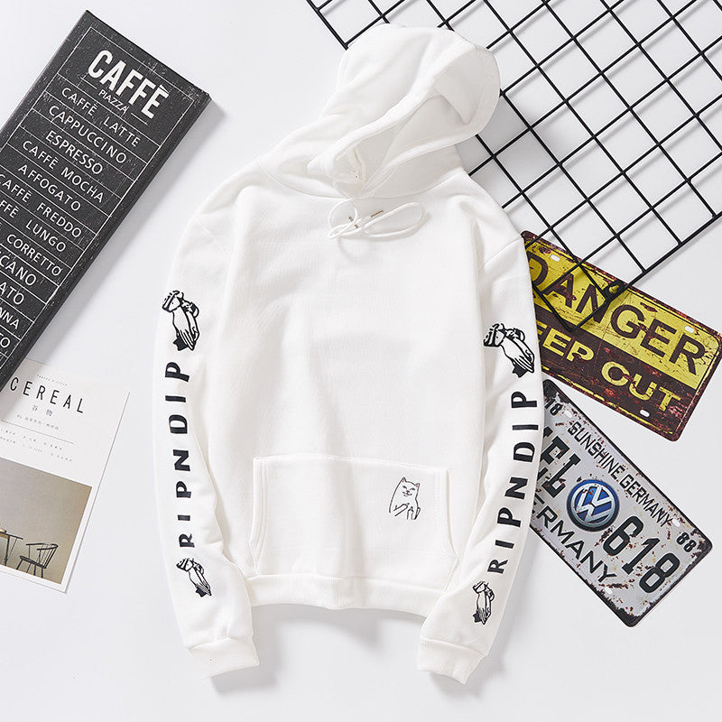Damen Kapuzenpullover mit auffälligem Ärmelprint, Kängurutasche und relaxed Fit EB
