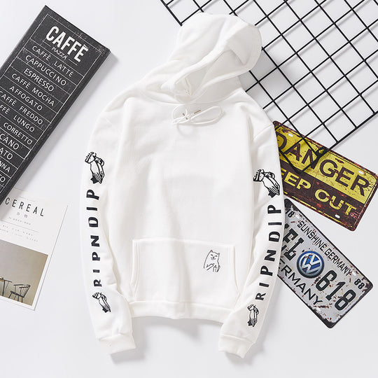Damen Kapuzenpullover mit auffälligem Ärmelprint, Kängurutasche und relaxed Fit EB