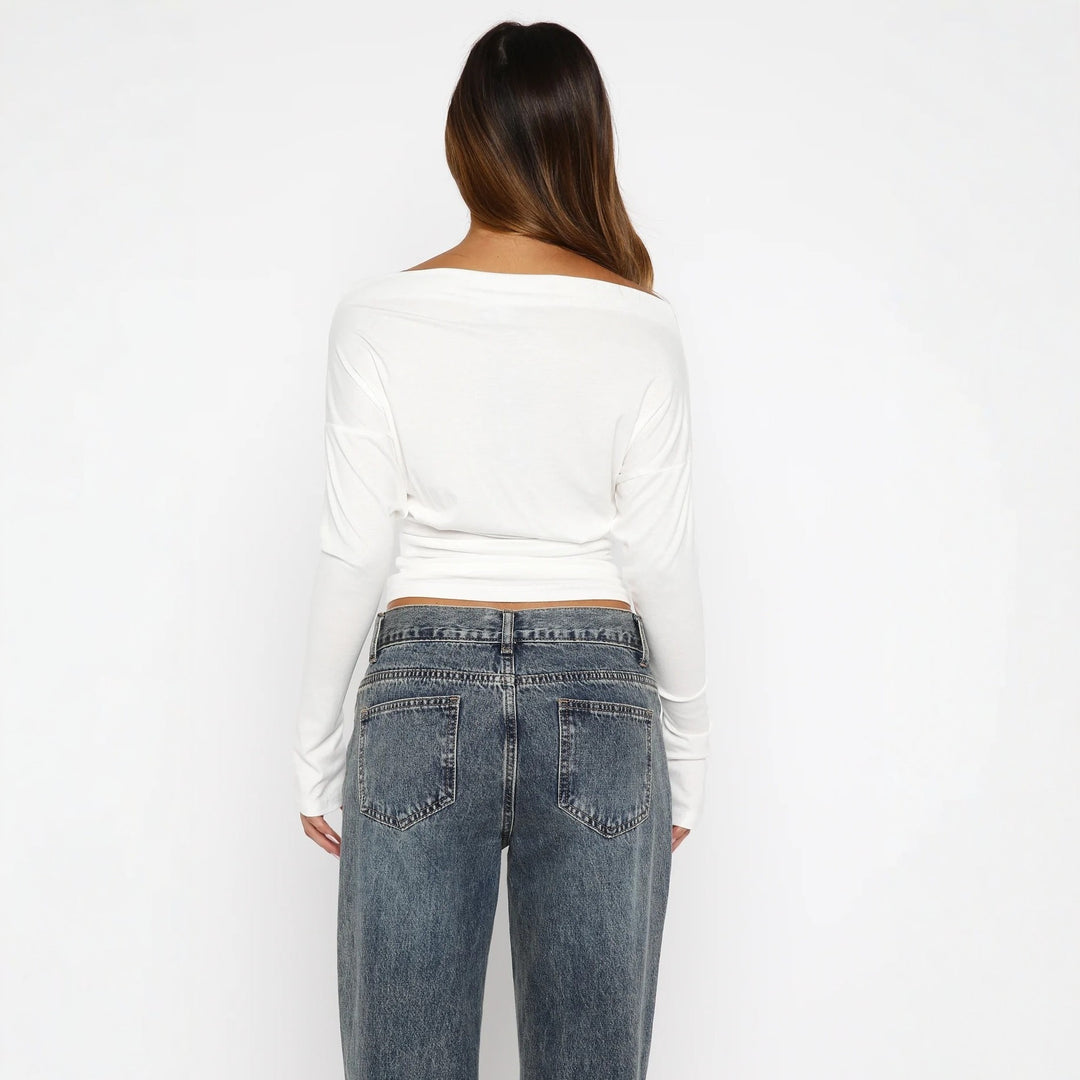 Damen Off-Shoulder Oberteil mit zartem Spitzensaum EB
