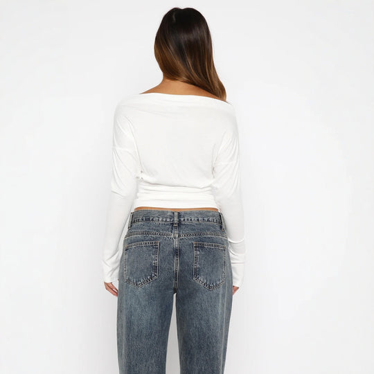 Damen Off-Shoulder Oberteil mit zartem Spitzensaum EB