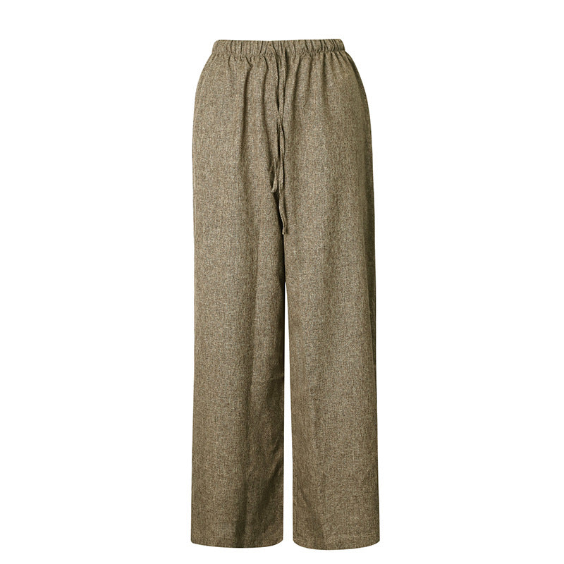 Damen Weite Leinenhose mit elastischem Bund und dekorativen Kordeldetails EB