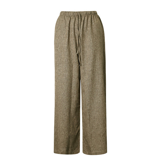 Damen Weite Leinenhose mit elastischem Bund und dekorativen Kordeldetails EB