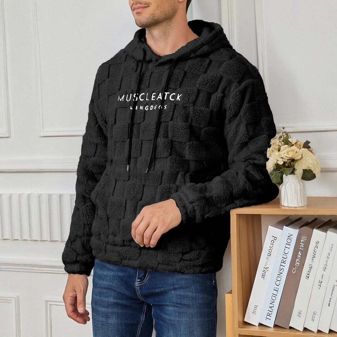 Herren nan flauschiger Sherpa-Hoodie mit Quadrat-Steppmuster, Kängurutasche und verstellbarer Kapuze EB