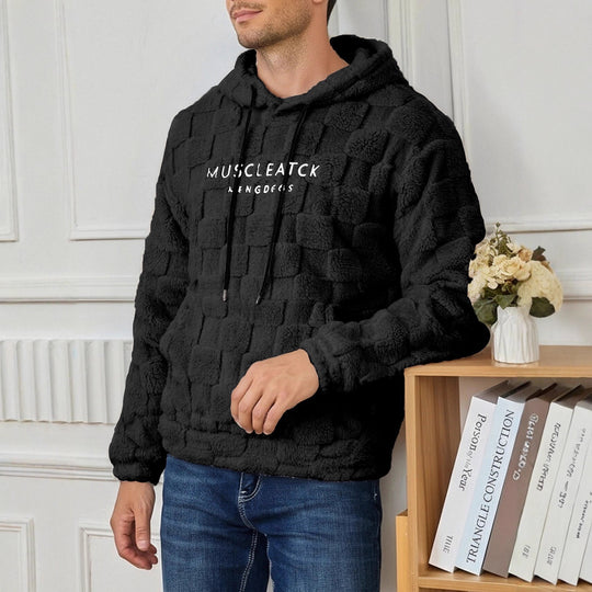 Herren nan flauschiger Sherpa-Hoodie mit Quadrat-Steppmuster, Kängurutasche und verstellbarer Kapuze EB