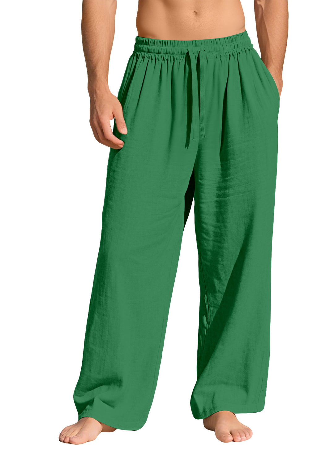 Herren nan leichte Leinen-Loungehose mit elastischem Bund und Seitentaschen EB