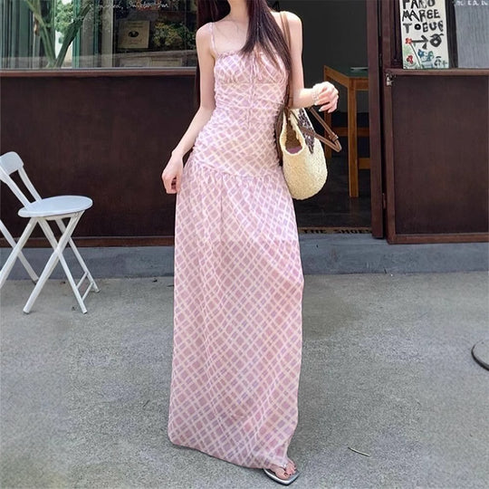 Damen Maxikleid mit Spaghettiträgern und eleganter Raffungen EB