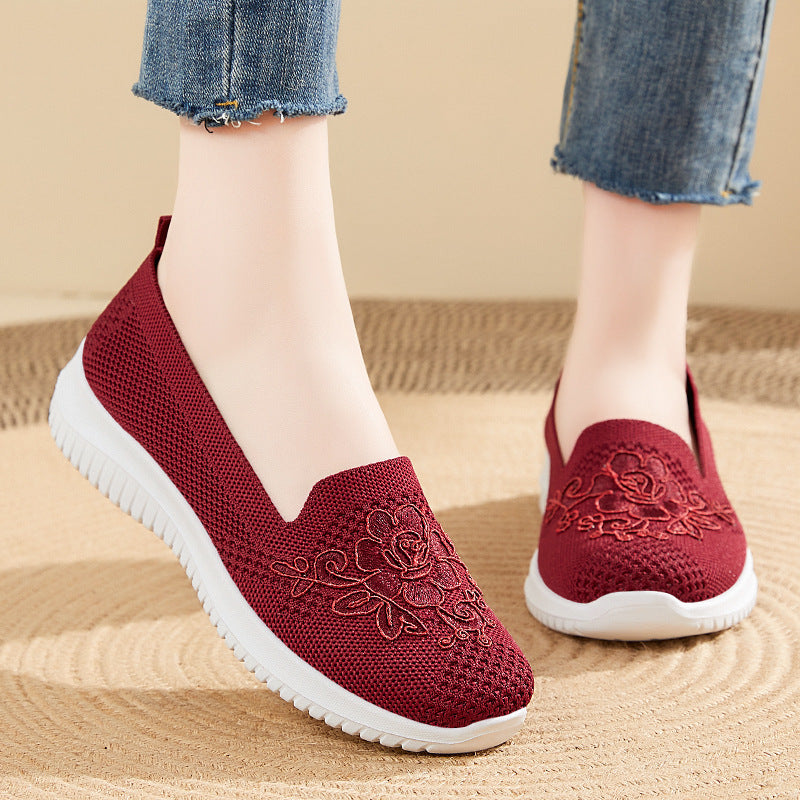 Damen Bequeme Slip-On Sneakers mit floralen Stickereien EB