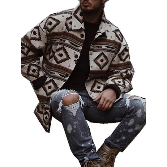 Herren gestepptes Shirtjacke mit auffälligem geometrischem Muster EB