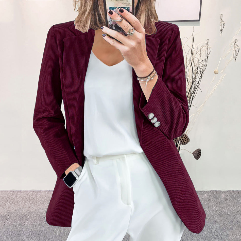 Damen Eleganter Blazer mit vertikalem Streifenmuster und schmaler Silhouette EB