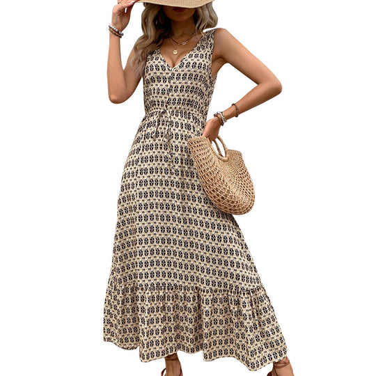 Damen Maxikleid mit V-Ausschnitt und raffiniertem Bindegürtel EB