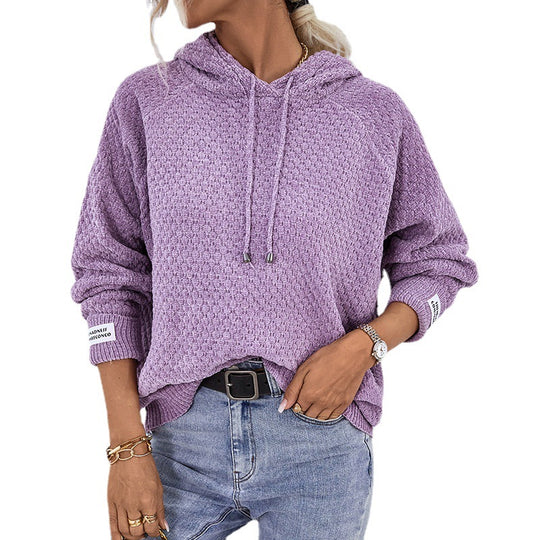 Damen Kapuzenpullover aus strukturiertem Strick mit Kordelzug EB