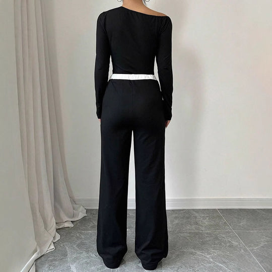 Damen Elegantes Jumpsuit mit asymmetrischem Oberteil und weitem Bein EB
