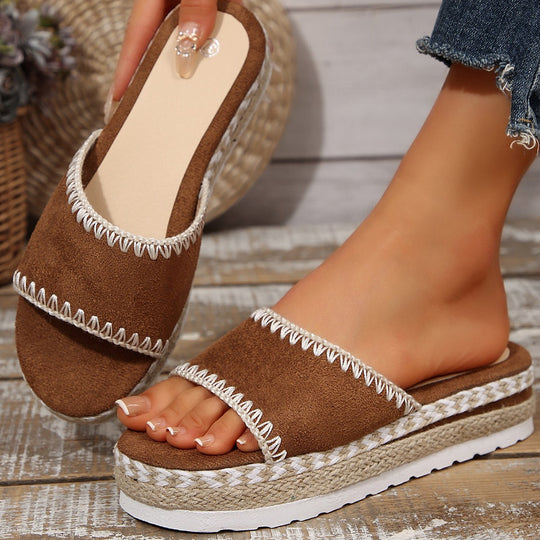 Damen Espadrille-Slipper mit geflochtenem Absatz EB
