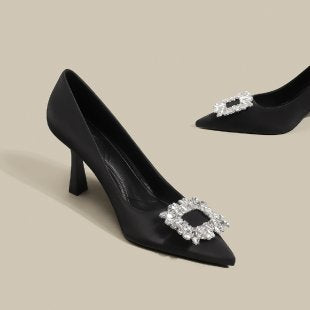 Damen elegante Stiletto-Pumps mit funkelnder Strass-Schnalle EB