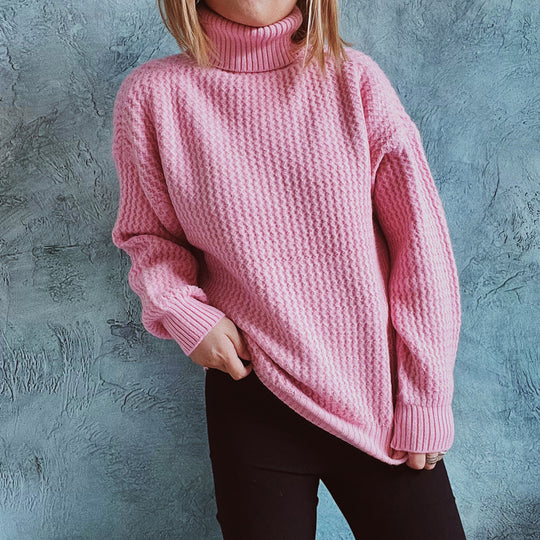 Damen Grobstrickpullover mit strukturiertem Muster und hohem Kragen EB