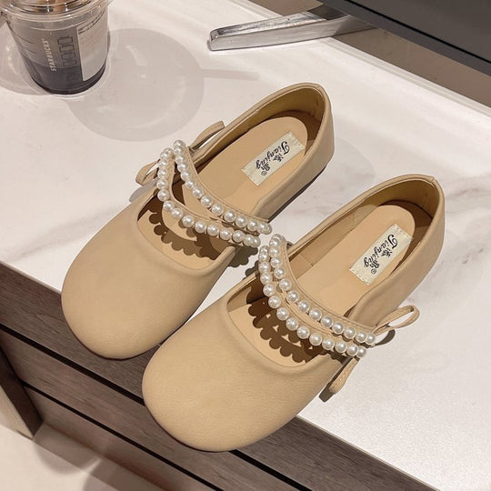 Damen elegante Ballerinas mit Perlenschmuck EB