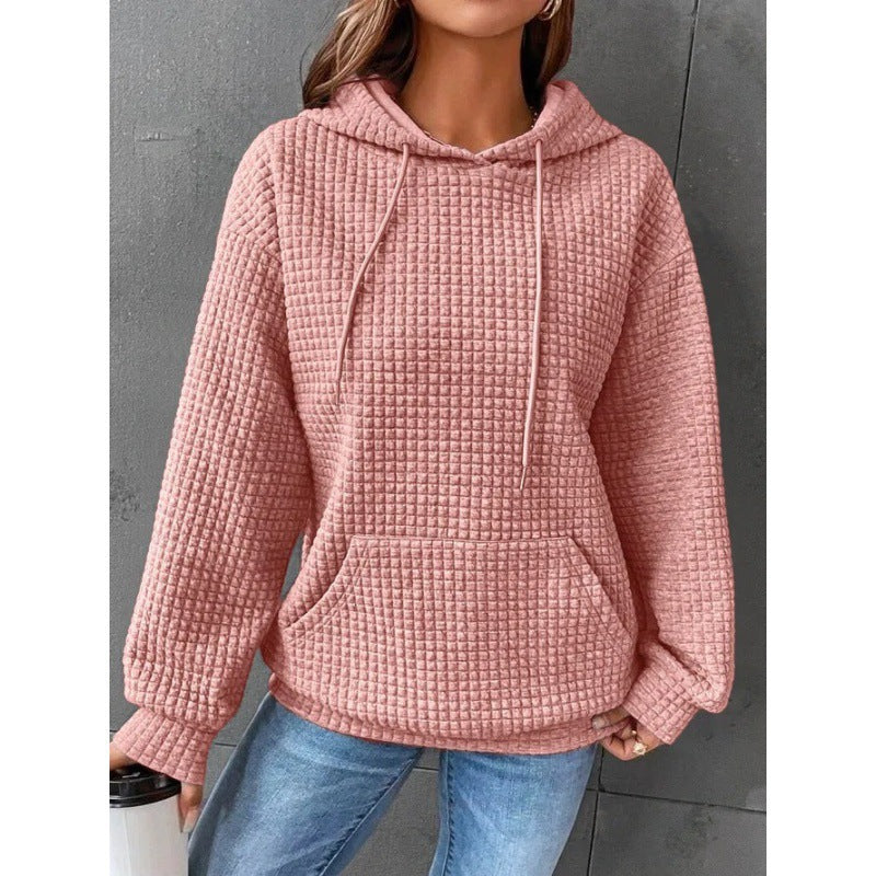 Damen Waffelstruktur Kapuzenpullover mit gemütlichem Schnitt und praktischer Tasche EB