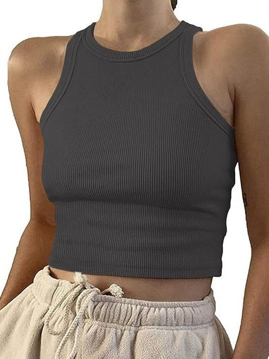 Damen sportliches Crop-Top mit elastischem Rippdesign EB
