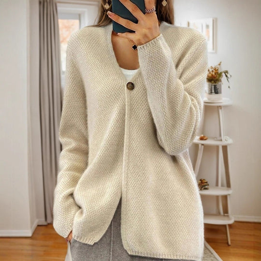 Damen Strickjacke mit strukturierter Oberfläche und Knopfdetail EB