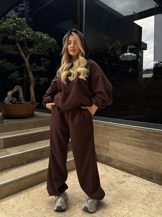Damen Kuscheliges Oversize-Hoodie-Set mit weichgefütterter Kapuze und palazzoähnischer Loungehose EB