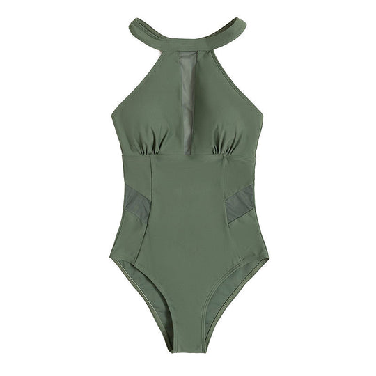 Damen Einteiler Badeanzug mit modischem Mesh-Einsatz EB