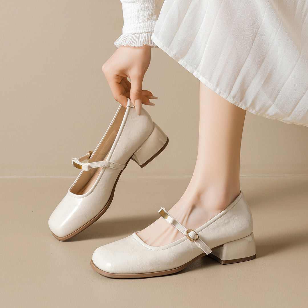 Damen Ballerinas mit elegantem Riemchen und modischem Blockabsatz EB